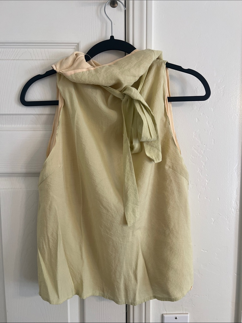 Zara Pale Yellow Sleeveless Tie-Neck Blouse